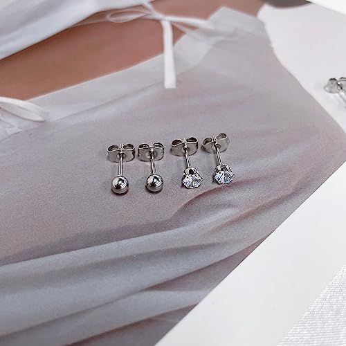 20G Tiny Round Clear Cubic Zirconia Ball Cz Cartilage Stud Earrings For Women Mens Girls Stainless Steel Small Mini Tragus Studs Hypoallergenic Huggie Piercing Jewelry Sets Gifts 2Mm 3Mm 4Mm (Silver) #TOP2