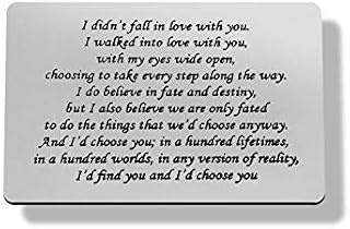 Engraved Wallet Card Inserts for Husband Wife Boyfriend Girlfriend I Walked Into Love With You,Anniversary Birthday Card Gifts for Him Her Sentimental Keepsake Metal Wallet Card Gift for Men Women