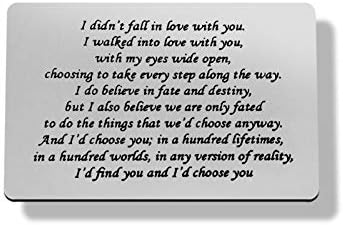 Stainless Steel Engraved Wallet Insert Sentimental Keepsake Personalized Wallet Card for Him Husband Boyfriend Gifts for Anniversary Birthday, I Walked Into Love With You Metal Wallet Card for Men