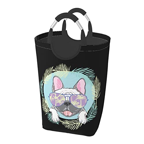 ランドリーバスケット 可愛いブルドッグ 洗濯物入れ 汚れた衣類バスケット 持ち運び ランドリーバッグ 折り畳み式洗濯カゴ 収納バッグ 雑貨収納 大容量 折りたたみ 撥水加工 取っ手付き 軽量 旅行 寝室 脱衣所 リビング