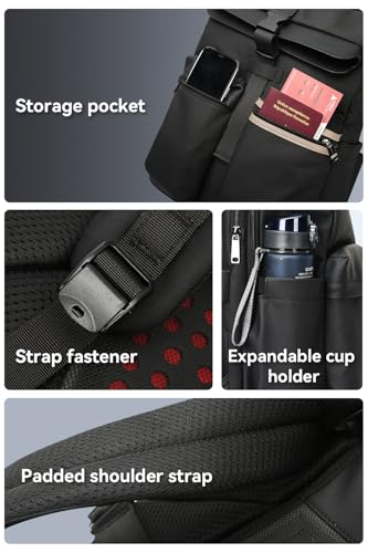 BOPai Men's Shock Absorbing Commute Backpack, 55.8% Weight Reduction Expandable 25L-30L Roll Top Laptop Backpack, Water & Scratch Resistant Tech Fabric, Water Bottle for Business & Daily Trip - Image 2