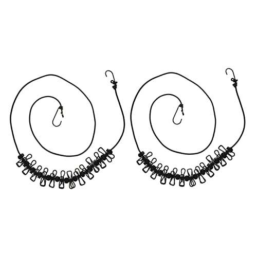 STOBAZA 2Pcs Windproof Clothes Drying Rope with Clips and Positioning Buckles for Outdoor Camping Travel and Indoor Use Strong and Reliable for Hanging Clothes Quilts Towels and More Black