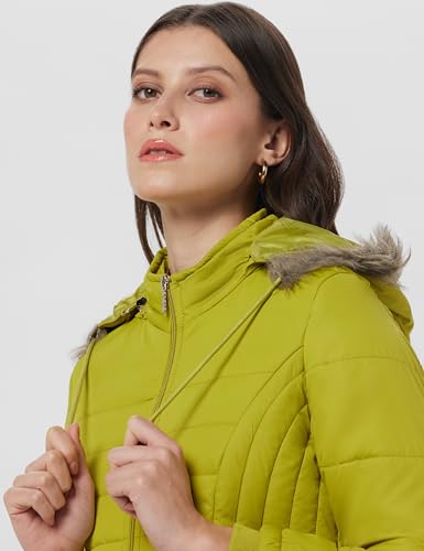 Image of Qube By Fort Collins Women's Medium-Length Bomber Jacket with Detachable Hood Stylish Winterwear for All-Day Comfort |Material: Nylon