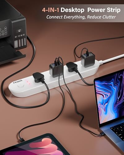 Image of FEDUS Surge Protector, 4 Universal Sockets with Individual Switch, 32 Feet 10 Meter Long Cable, Extension Board Cord, Automatic Overload Protection, Fireproof Power Strip Switch Board, Spike Guard