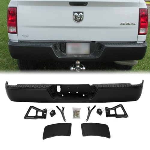 Black Rear Step Bumper Assembly for Dodge Ram 1500 2009-2018 Ram 2500 3500 2010-2012 Replace for CH1103117 Powder-Coating Textured Separated Side Extensions