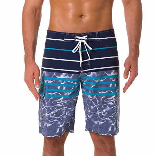 Saklifuo Bañador para hombre, pantalones cortos de playa de secado rápido, color degradado, tabla de surf con bolsillos, azul oscuro, W34 Cover