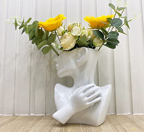 Semeid Modern Head Vase Statue Planter Pot,Greek Bust Head Flower Vase,Resin,Lady Face Pots For Plants Decoration (White) #TOP5