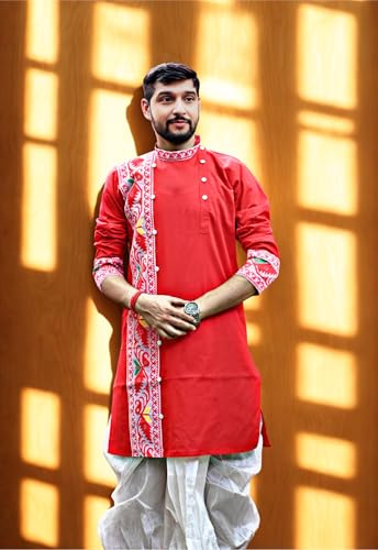 Image of Pure Cotton Full Sleeves Kurta with dupion silk Dhoti pant set (701)