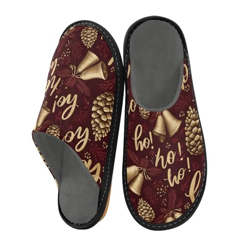 Slippers for Women Bells Hazelnuts Leaves Pattern Soft Winter Warm Shoes Indoor Outdoor Non-Slip House Travel Slippers