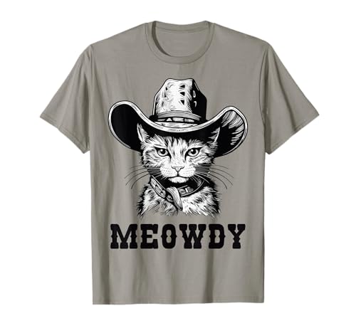 Funny Meme Meowdy Cat Cowboy Hat - Meow Howdy - Amante de los gatitos Camiseta