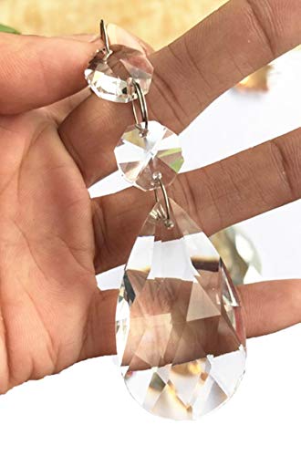 GBSTORE 8 Pcs Pendants Teardrop Lamp Chain with 2 Octagon Beads Clear Crystal Chandelier Beads Prism Shiny Glass Crystals for Light Lamp, Jewelry Making and Outdoor Decor