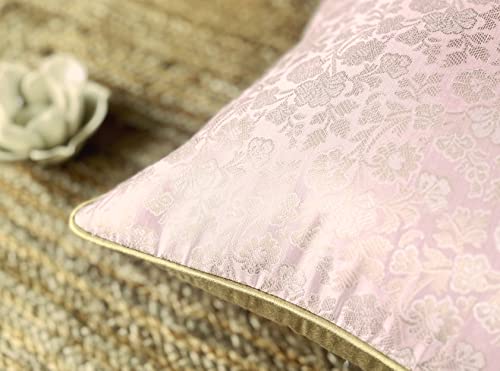Avka Studio Throw Pillow Covers - Pack Of 2 Faux Silk Broacde Decorative Pillows - 20X20 - Baby Pink With Light Gold - Indian Cushion Cover-Cover Only #TOP3