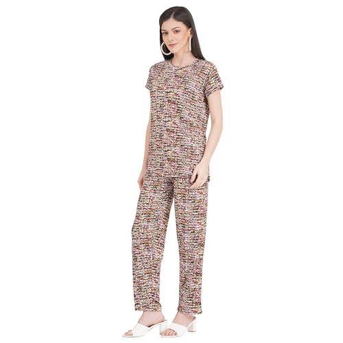 Image of Women's Pure Cotton Top & Pyjama Set - Printed Nightwear and Loungewear, Comfortable Night Suit for Sleep and Relaxation