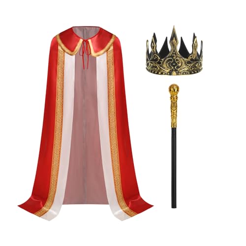 Colorful House Adult King Robe Halloween Costume Medieval Prince King Costume Cape（Golden Edged Red，66.93‘’）