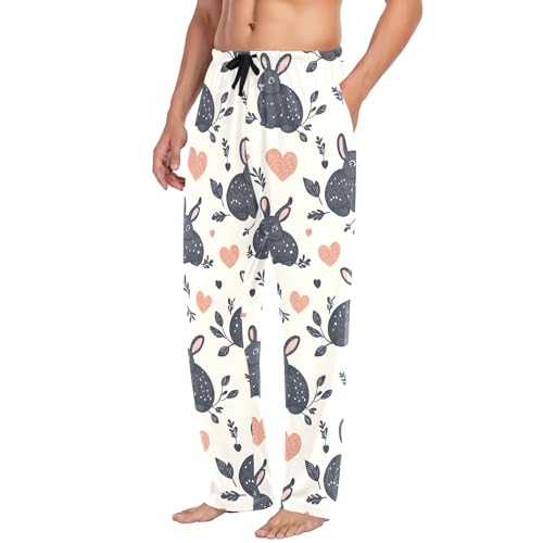 Cute Rabbit Black Heart Men's Pajama Pants Lightweight Sleepwear Bottom Lounge Pants4