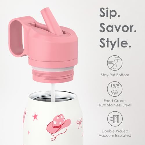 Image of Cowgirl Water Bottle with Twist Lid Insulated Stainless Steel 20oz, Travel Water Bottles for Sports & Gym, Gift for Women Girfriend Birthday Christmas