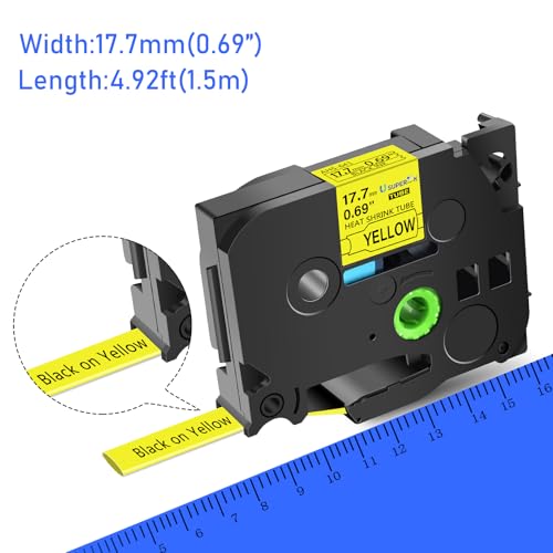 Image of USUPERINK 2 Pack Compatible for HSe-641 HSe641 HS-641 HS641 Black on Yellow (17.7mm 0.69''x 1.5m 4.92ft) Heat Shrink Tube Tape use in PT-D400 PT-D600 PT-E300 PT-E500 P710BT Label Maker