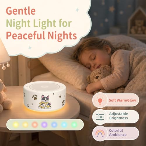 Image of Kipcush White Noise Machine for Baby & Adults, Sleep Sound Machine with 30 Soothing Sounds, 8-Color Night Light, Memory Function, White Noise for Sleeping, Nursery, Office, Travel, Relaxation
