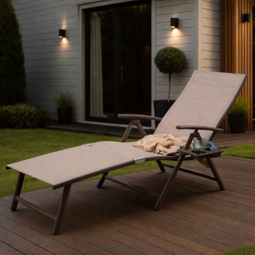 Kozyard Aluminum Outdoor Chaise Lounge Chair, Adjustable Reclining Patio Lounge with Drink Holder,...