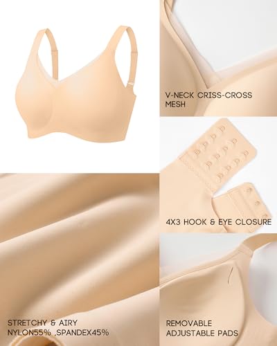 Image of VQJ Women's Full Coverage Jelly Comfort Support Wireless Bra with Breathable V-Mesh, No Underwire Push Up Everyday Bralette