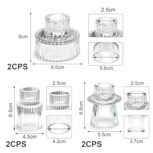 Bougeoir Transparent 2-en-1 en Verre – Porte-Bougie Moderne pour Bougies et Chandelles, Set de 6 avec 3 Designs Élégants, Décoration pour Mariage, Noël et Intérieur – Image 5