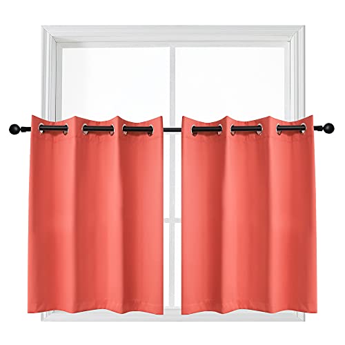 Ygo Blackout Window Tiers For Nursery Eyelet Top Window Treatment Blackout Curtain Panels Coral W52 X L36 With 1 Inches Header #TOP21