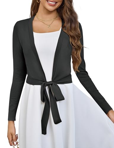 Image of VOIANLIMO Women's Cardigan Knit Sweaters Long Sleeve Cropped Tie Front Bolero Shrug for Dresses S-XL