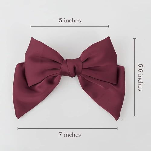 Miniatura 7 de Lazo de satén para el cabello, 2 unidades, lazo para el cabello rojo sedoso, lazo negro, pasadores grandes para el cabello para mujeres, pasadores