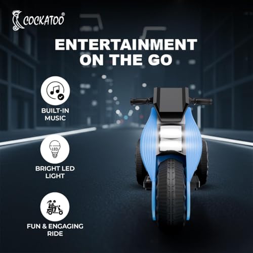 Image of Cockatoo 15E Cruise Rechargable Electric Bike for Kids with Music and LED Light, Kids Scooter Bike for 3+Yrs Boys&Girls Powered by 6V & 4.5 AH Battery for 4.5Hr-6Hr Ride with Foot Accelerator