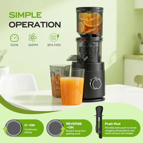 Juicer Machines, 150W Cold Press Juicer with Wide Chute, Slow Masticating Juicers, High Juice Yield for Leafy Greens, Fruits & Vegetables, Easy to Clean - Image 5