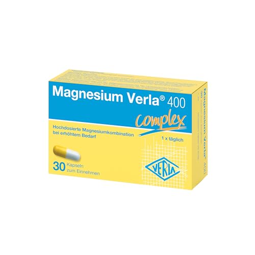 Magnesium Verla 400 Kapseln Hochdosiertes Magnesiumcitrat & Magnesiumoxid bei erhöhtem Magnesiumbedarf 400 mg pro Kapsel Einnahme nur 1x täglich vegan zucker- gluten- & laktosefrei 30 St