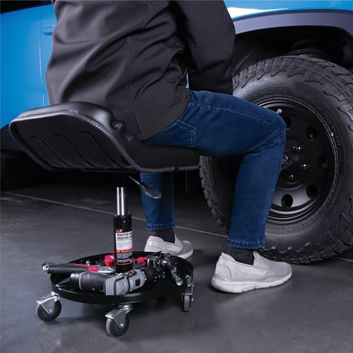 Image of Performance Tool W85020 Tractor Creeper Rolling Work Seat with Storage Tray for Mechanic Garages and Workshops, Black, 24-inch Height
