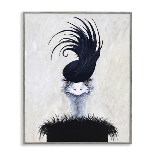 'Fashionable Glam Ostrich Black Dress Couture'| Framed Giclee Art