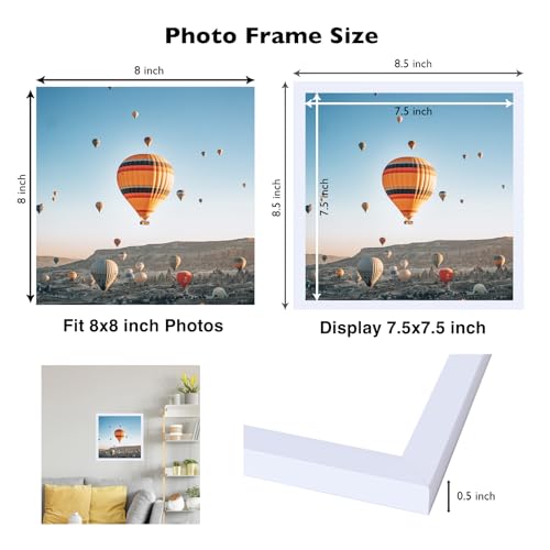 Image of JCJMY 8x8 Picture Frame White for Wall Hanging or Tabletop, Wall Mounting Horizontally or Vertically, 8 x 8 Square Wall Gallery Poster Photo Frame with Durable Shatter Resistant Plexiglass,White