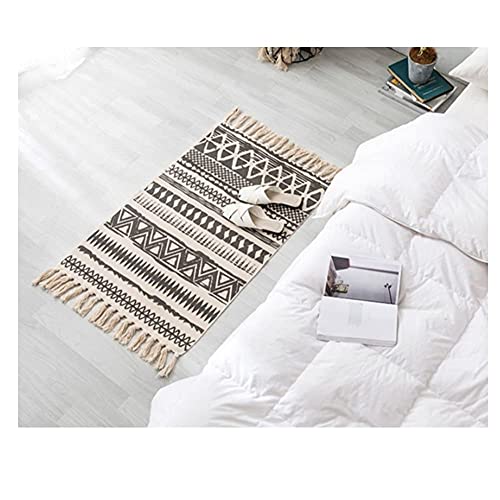 2'X3' Black And White Kitchen Rug,Small Bohemian Farmhouse Geometric Hand Woven Cotton Throw Rugs For Front Door ,Living Room, Bedroom,Doorway, Entryway,Laundry Room #TOP3
