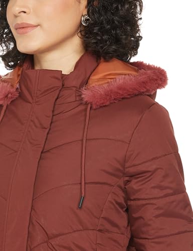 Image of Qube By Fort Collins Women's Medium-Length Bomber Jacket with Detachable Hood Stylish Winterwear for All-Day Comfort |Material: Nylon