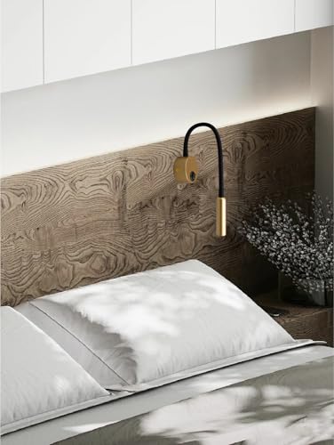 Image of 2-Pack Modern Gold Bed Reading Light Wall Mount Lamp, 25 Focused Beam 3000K Warm White for Bedroom Decor, Luxury Reading Lamps for Bed Headboard, 4.92ft Plug-in, AC 85-265V