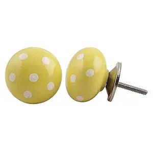 Indian-Shelf 4 Piece Yellow Knobs -Ceramic Knob For Drawer - Polka Dot Drawer Handles - 4.44 cm Drawer Pulls