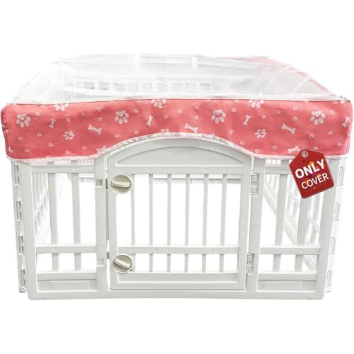 PJYuCien Dog Playpen Mesh Top Cover Fits 36 Inch 4 Panels Regular Square Plastic Exercise Pet Pen Adhesive Tape Connections Pink Paw (Note: Cover Only Fence Not Included)