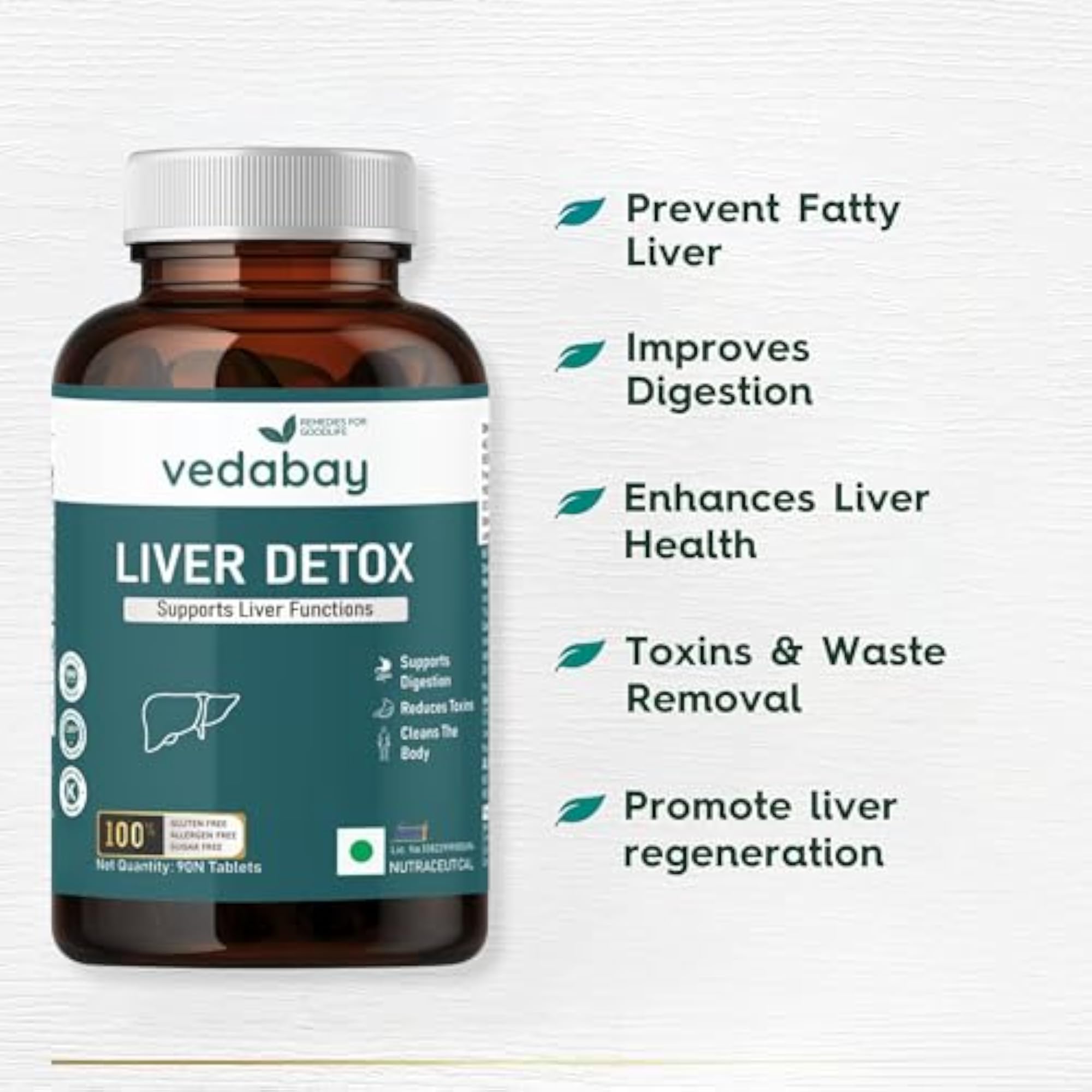 Vedabay Liver Detox Ayurvedic Supplement, 90 Tablets