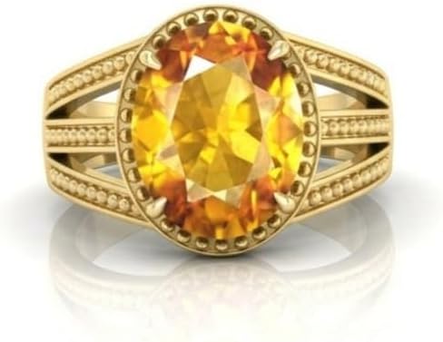 6.25 Carat Natural Yellow Sapphire Gemstone Adjustable Ring for Men And Women Panchdhatu Gold Plated Birthstone Jewelry