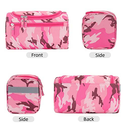 Buruis Hanging Toiletry Bag For Men & Women, Portable Travel Kit Cosmetic Organizer, Waterproof Makeup Shower Bag Shaving Dopp Kit For Travel, Trip, Vacation, Gym, Airplane (Camo Pink) #TOP3