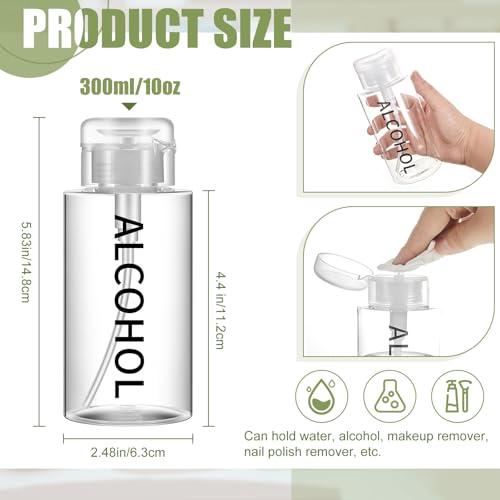 Image of Layhit 2 Pcs 10 Oz / 300 ml Alcohol Pump Dispenser Bottles, Push Down | Clear Bottle with Flip Top Cap, Empty Press Pumping Bottle, Refillable Cosmetic Container for Personal, Salon, Nail Care