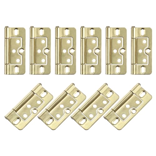 uxcell 10Pcs 3x1.4 Inch Door Hinges Non-Mortise No Noise Bifold Door Hinges Plating for Cabinet Furniture Window Wardrobe, Gold