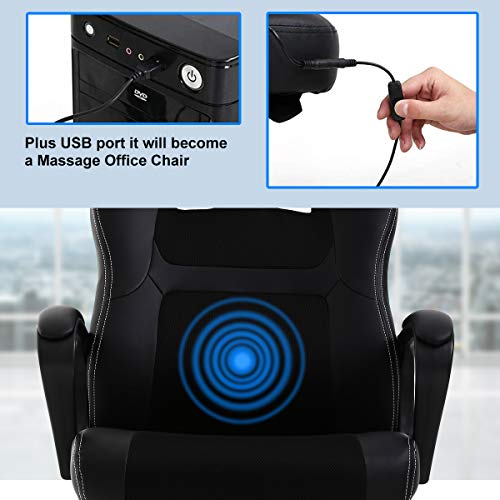 Gaming Chair Desk Chairs Ergonomic Office Chair Comfortable Massage Computer Desk Chair With Adjustable Backrest And Height, Pu Leather Executive Pc Swivel Chair Chair With Lumbar Support (Black) #TOP4
