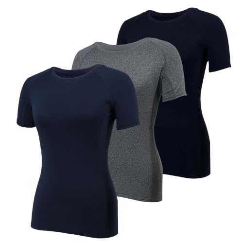 YUSHOW 3 Pack Camiseta Deportiva Mujer Manga Corta Compresión Secado Rápido