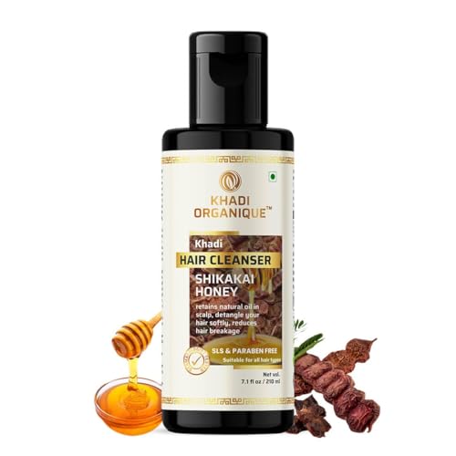 Image of Khadi Organique Shikakai Honey Hair Cleanser Shampoo SLS & Paraben Free | Natural Herbal Formula for Strong & Thick Hair | Itchy Scalp, Anti-Dandruff & Daily Use | 210ml (Pack of 1)