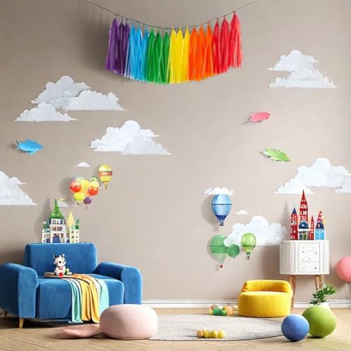Image of 30PCS Rainbow Shiny Tassel Garland Tissue Colorful Paper Tassel Banner - Red,Orange,Yellow,Green,Blue,Purple