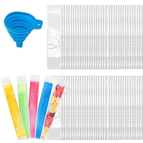 200 Pcs Ice Pop Moulds, Reusable Popsicle Mould with Funnel, DIY Ice Pop Bags with Zip Seals, for Healthy Snacks, Juice, Yogurt, Ice Cream Party, Tea, or Coffee