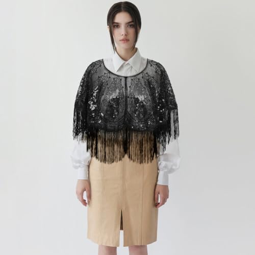 PHEZEN Women's 1920s Shawl Wraps,Sequin Flapper Evening Shawls for for Evening Dresses Party Wedding Formal Harlem night3